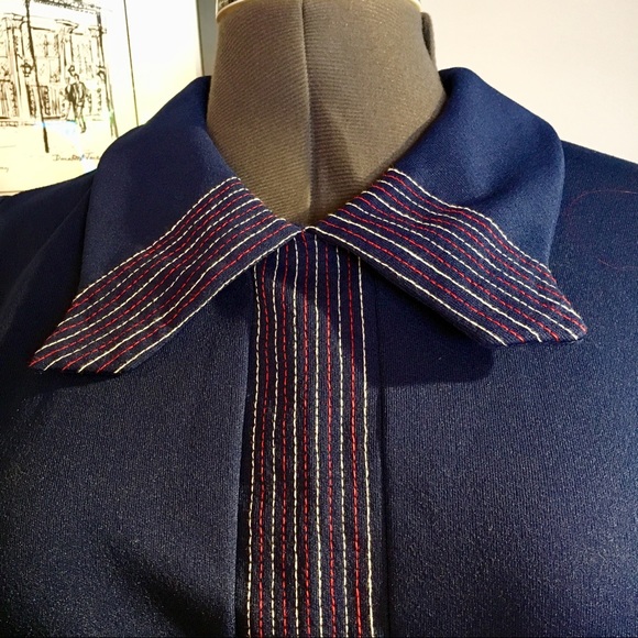 Vintage Dresses & Skirts - 1960s Navy Doubleknit Dress with Pockets XXL